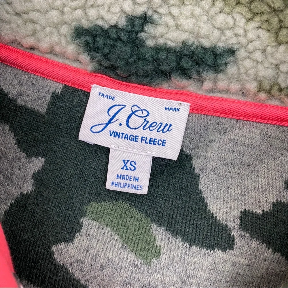 J. Crew Vintage Sherpa Fleece Pullover Jacket Camo Camouflage Olive Army Green